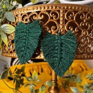 Custom Handmade Macrame Feather Shaped Dangle Earrings